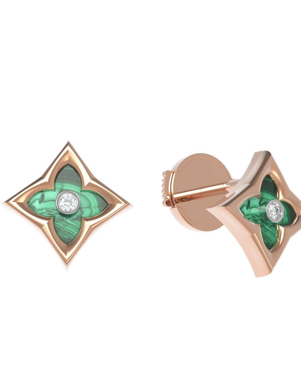 Серьги из золота c бриллиантами и малахитом