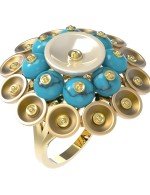 Кольцо из лимонного золота c бирюзой и перламутром