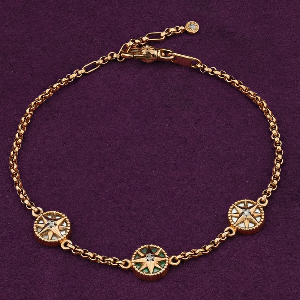 Браслет из красного золота 585 пробы c бриллиантами, малахитом и перламутром