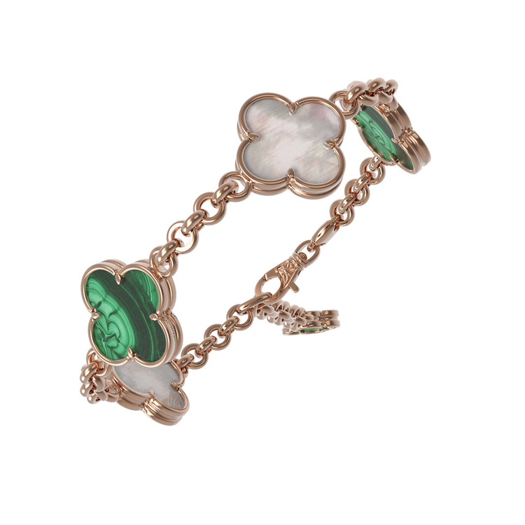 Браслет из красного золота 585 пробы c малахитом и перламутром