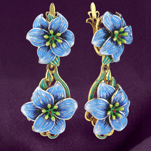 Серьги из лимонного золота 585 пробы c эмалью