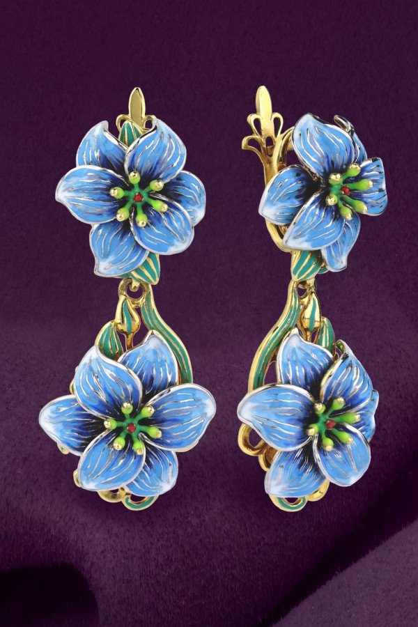 Серьги из лимонного золота c эмалью