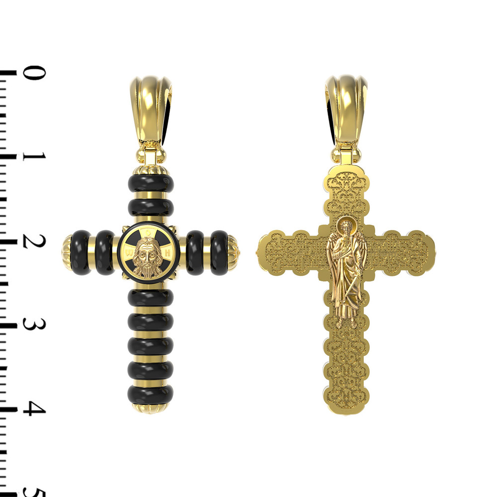 Крест из лимонного золота 585 пробы c ониксом