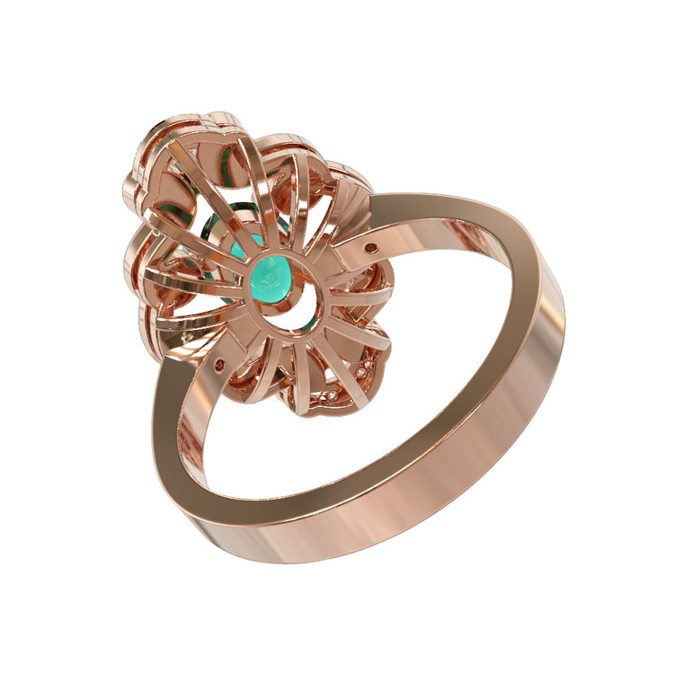 Кольцо из красного золота 585 пробы c бриллиантами и изумрудом