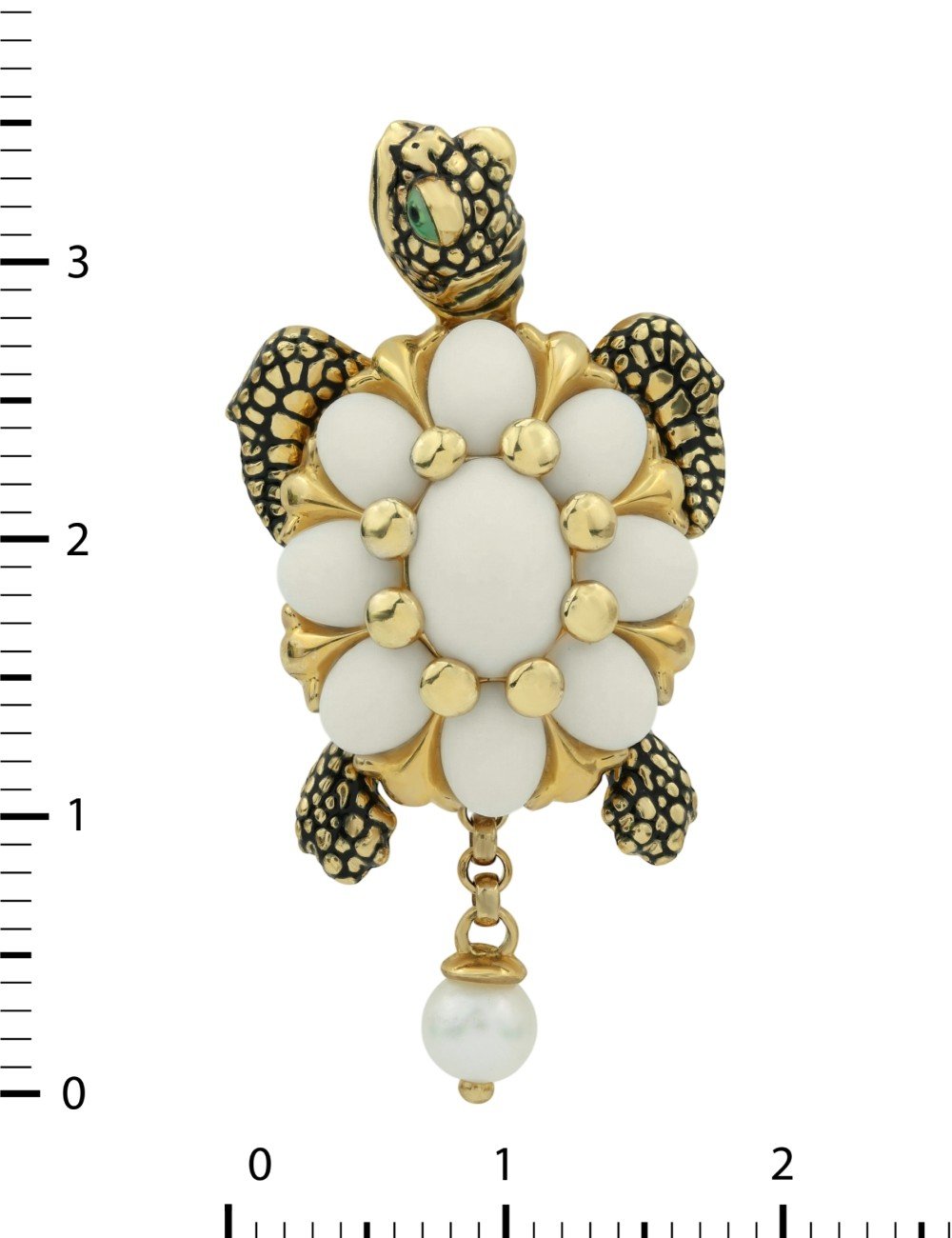 Подвеска из лимонного золота c эмалью, жемчугом и бивнем мамонта