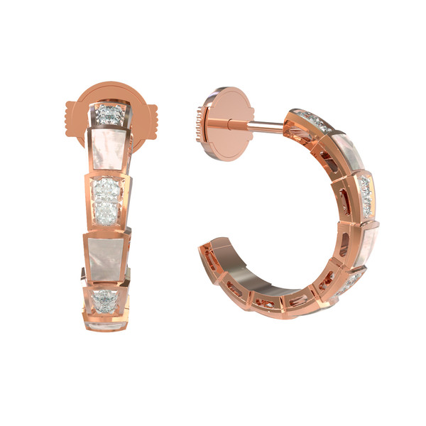 Серьги из красного золота 585 пробы c бриллиантами и перламутром