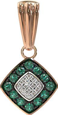 Подвеска из красного золота 585 пробы c бриллиантами и изумрудом