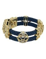 Браслет из лимонного золота c эмалью, бриллиантами, кожаным шнурком и ониксом