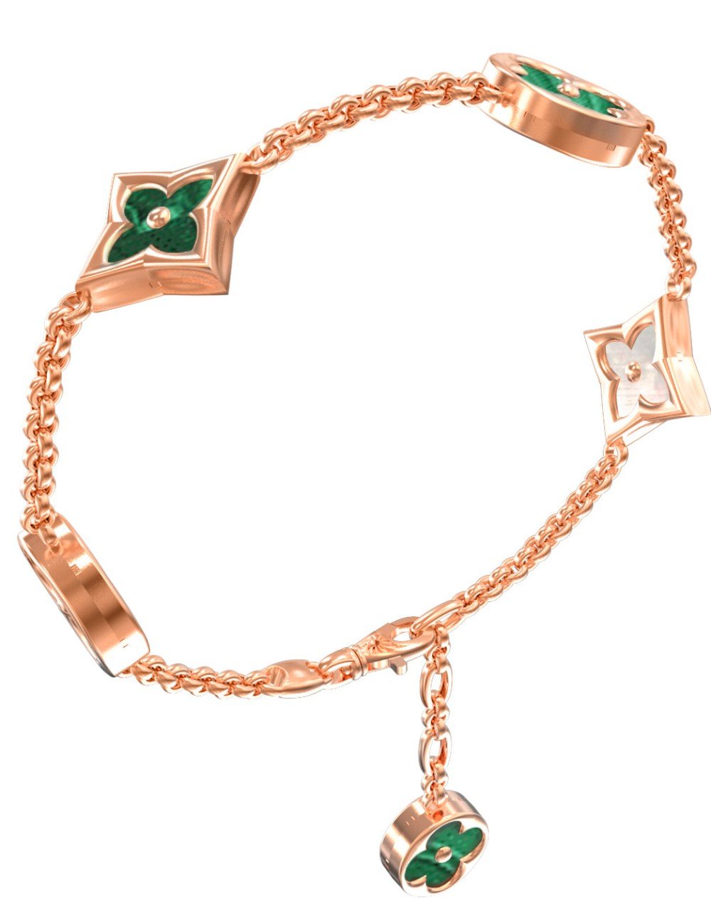 Браслет из золота c малахитом и перламутром