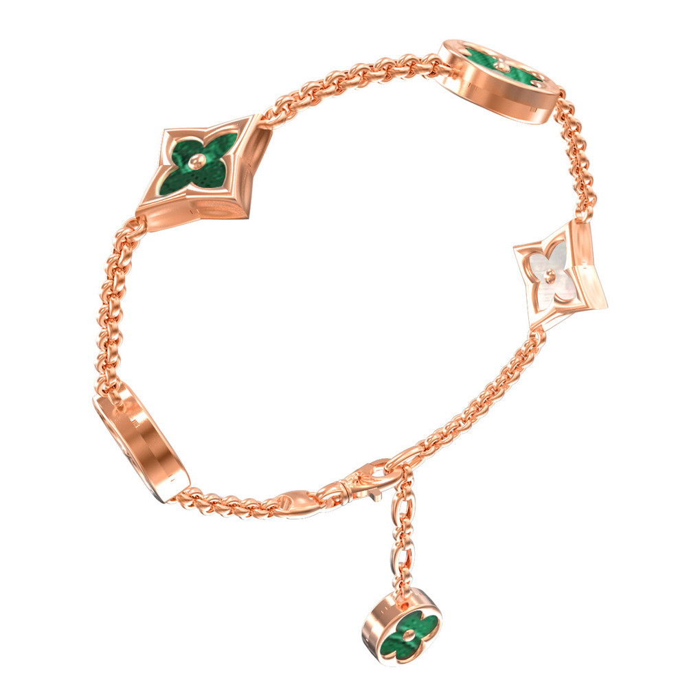 Браслет из красного золота 585 пробы c малахитом и перламутром