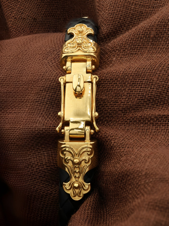 Браслет из лимонного золота 585 пробы c шнурком и ониксом