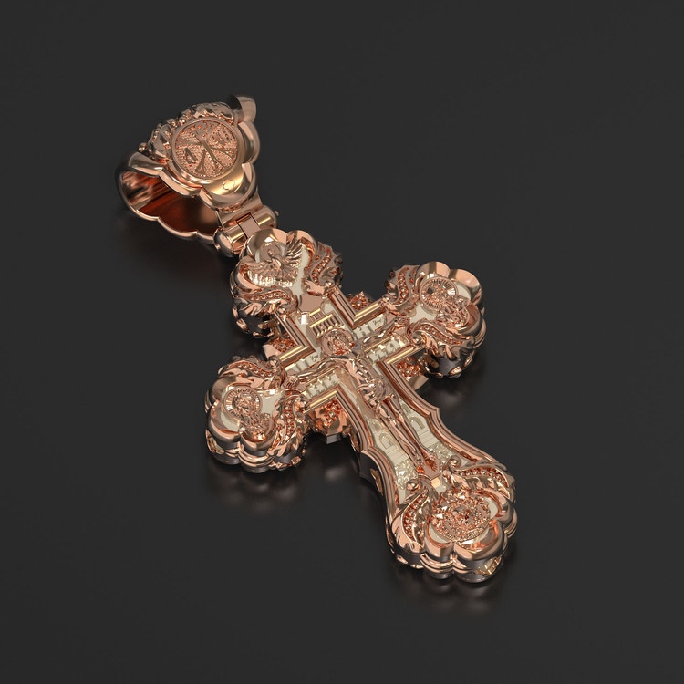 Крест из красного золота 585 пробы c бивнем мамонта