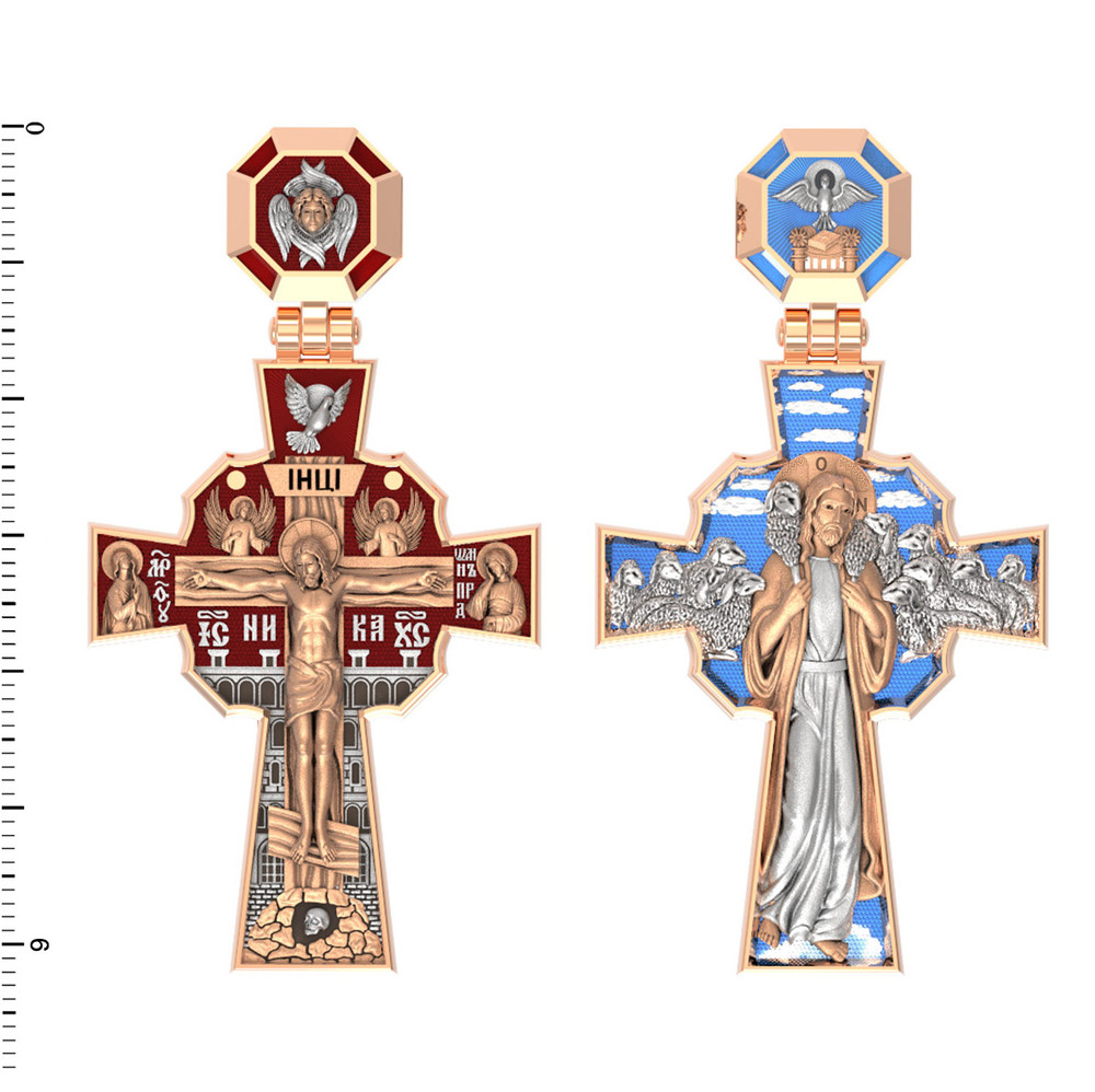 Крест из красного золота 585 пробы c эмалью