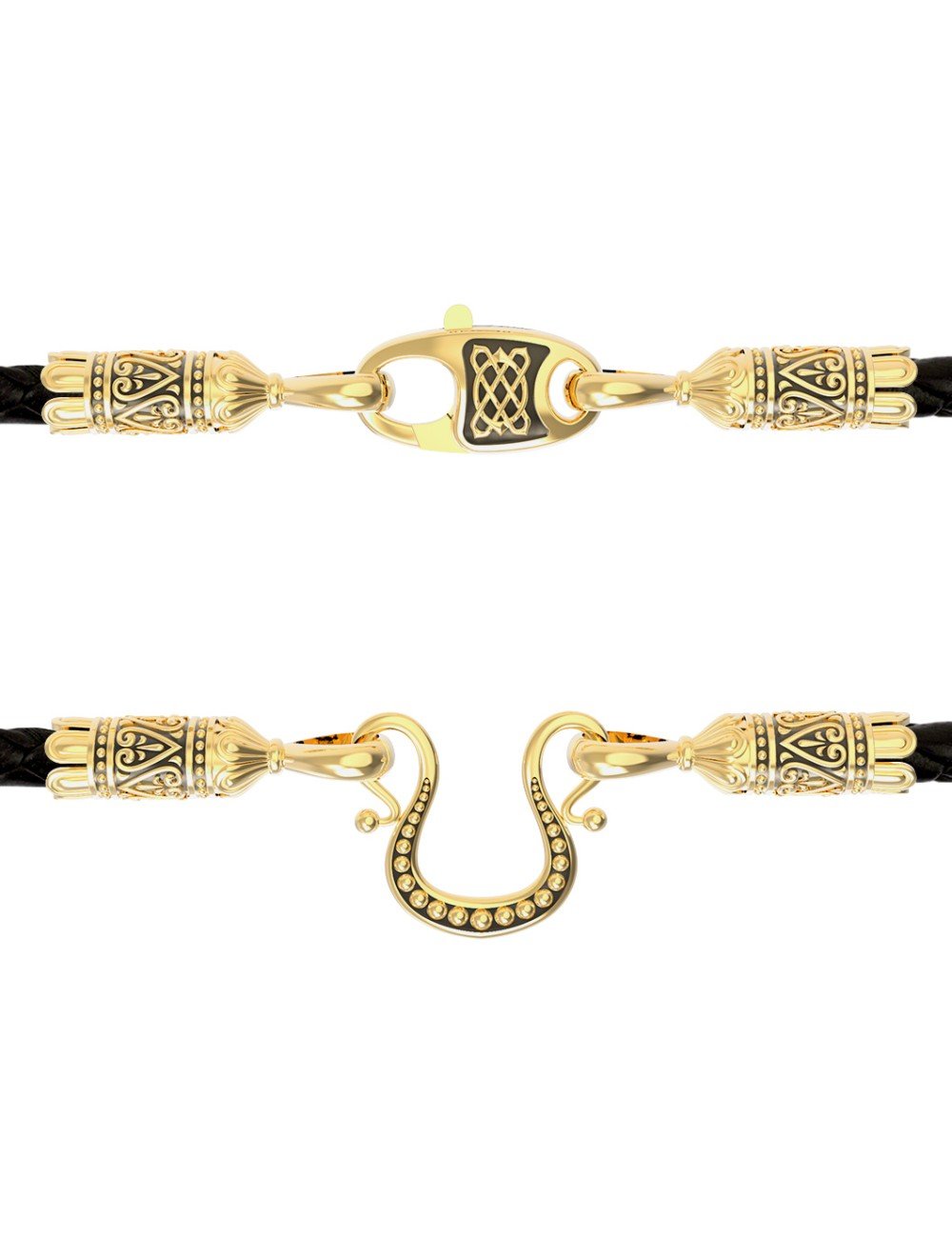 Гайтан из лимонного золота c кожаным шнурком