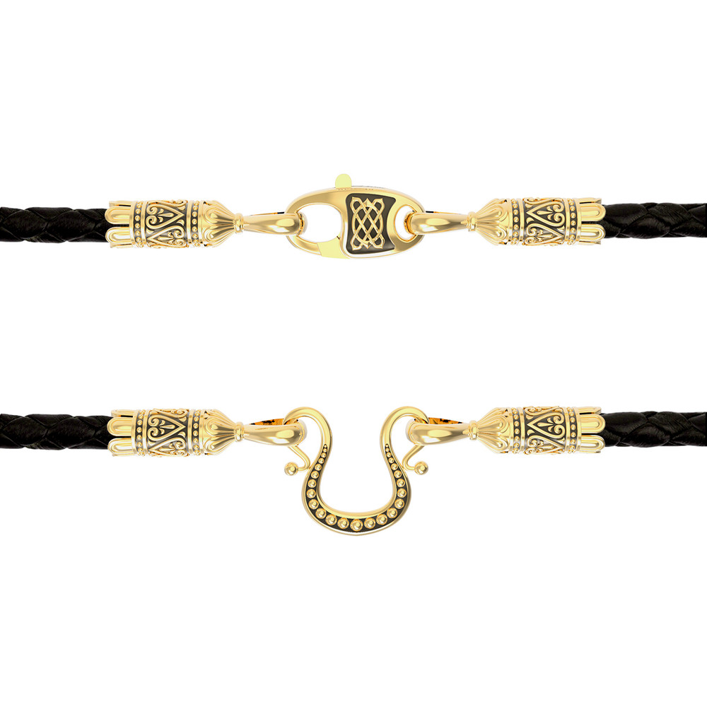 Цепь-шнурок кожа из лимонного золота 585 пробы c кожаным шнурком