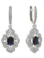 Серьги из белого золота c бриллиантами и сапфиром