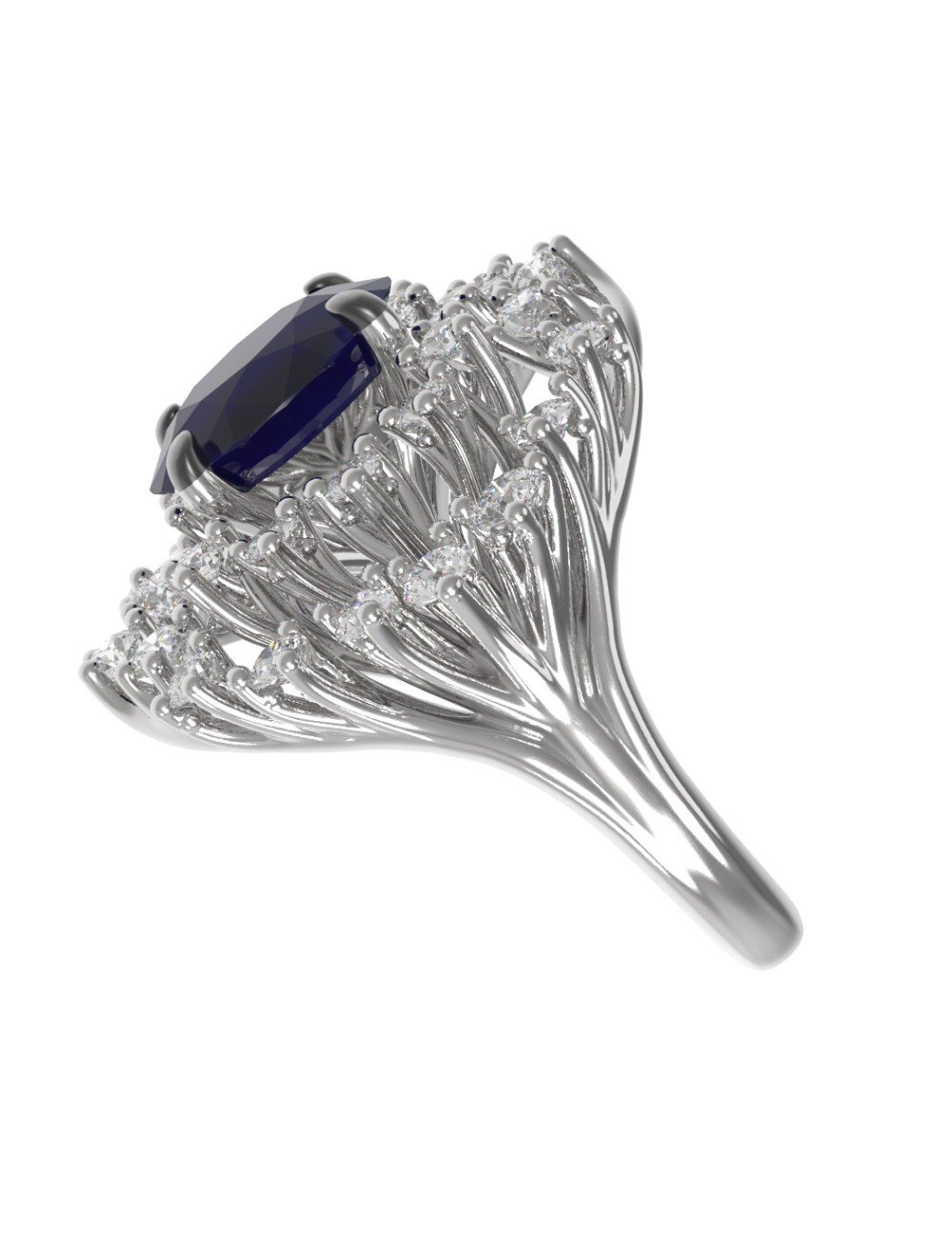 Кольцо из белого золота c бриллиантами и сапфиром