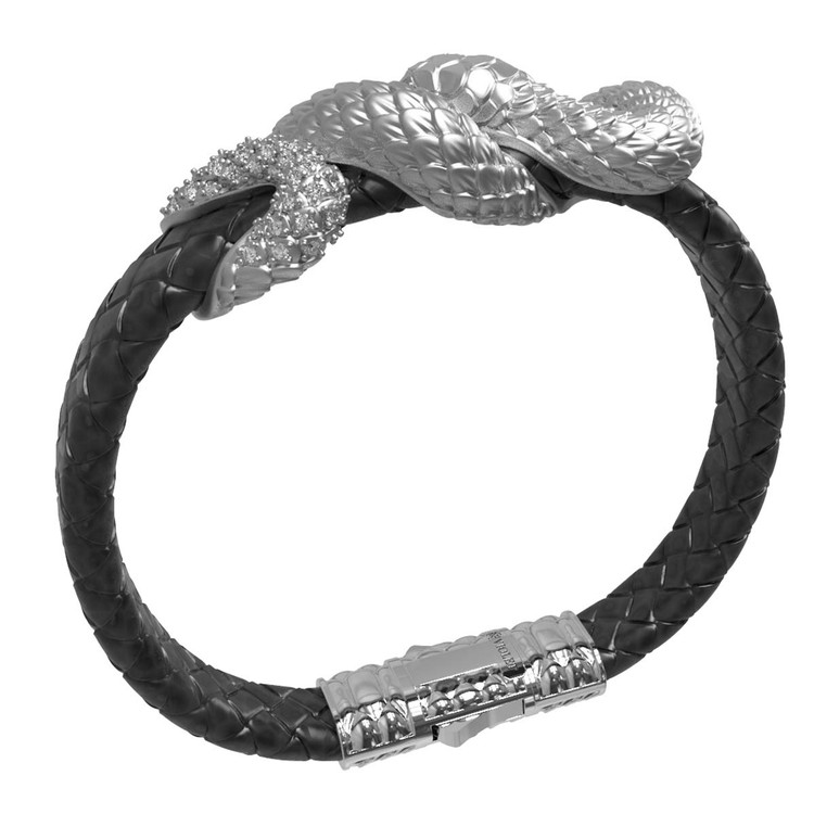 Браслет из белого золота 585 пробы c бриллиантами, изумрудом и шнурком