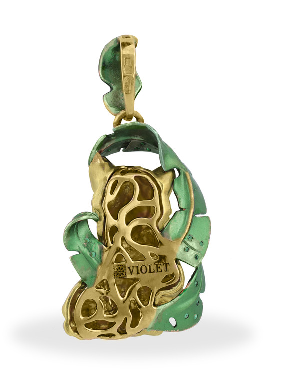 Подвеска из лимонного золота 585 пробы c эмалью и изумрудом