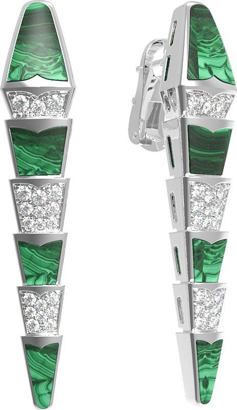 Серьги из белого золота c бриллиантами и малахитом