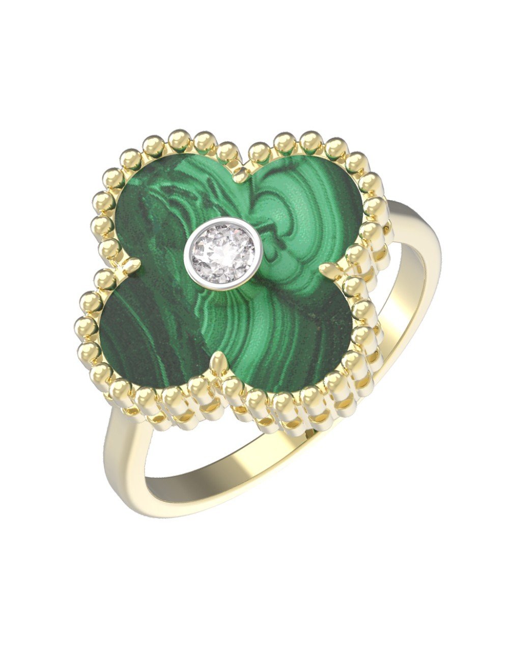 Кольцо из лимонного золота c бриллиантами и малахитом