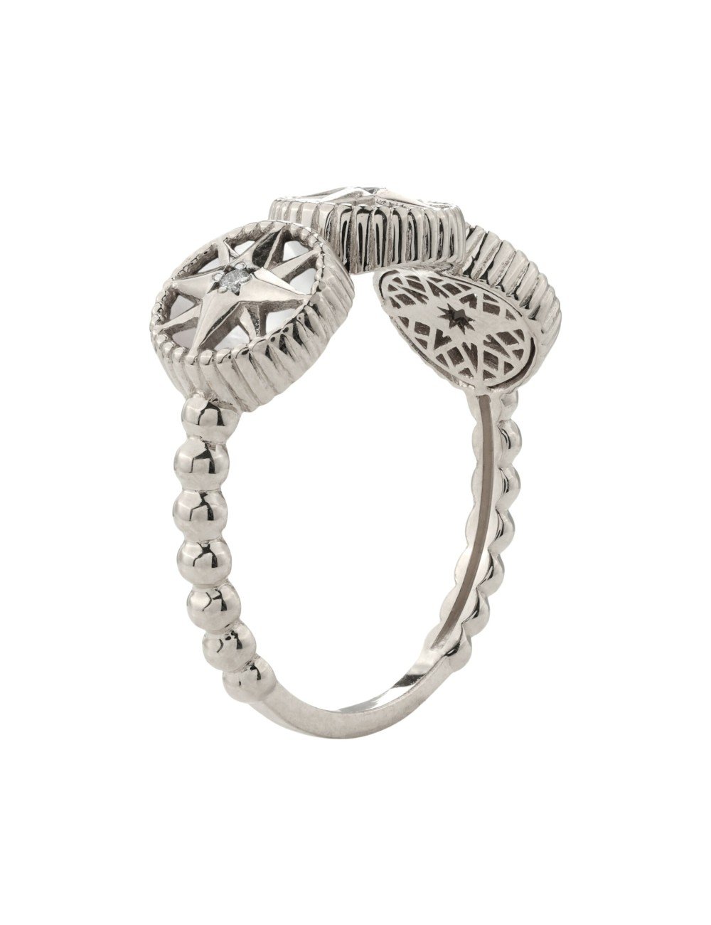 Кольцо из белого золота c бриллиантами, лазуритом и перламутром