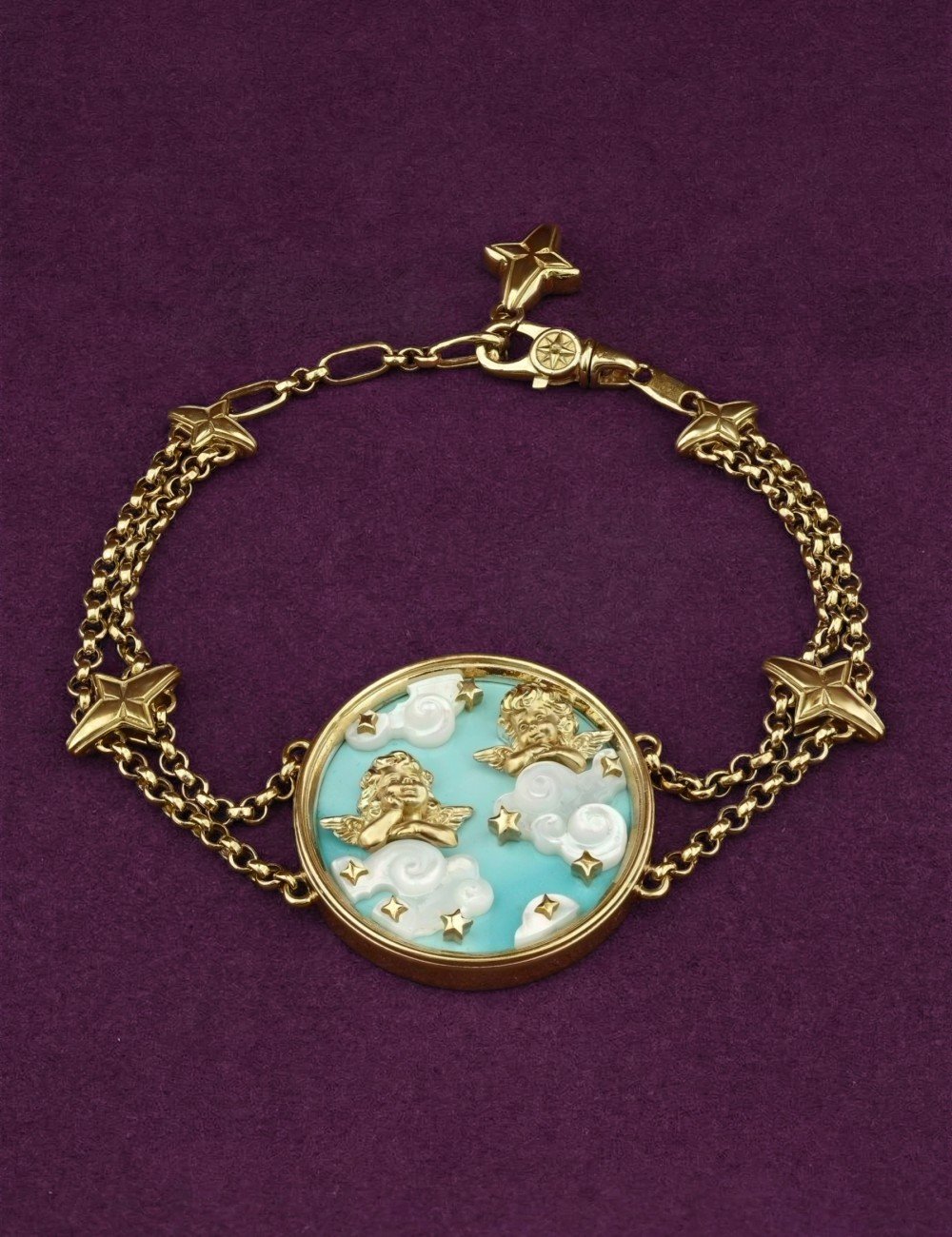 Браслет из лимонного золота c бирюзой и перламутром