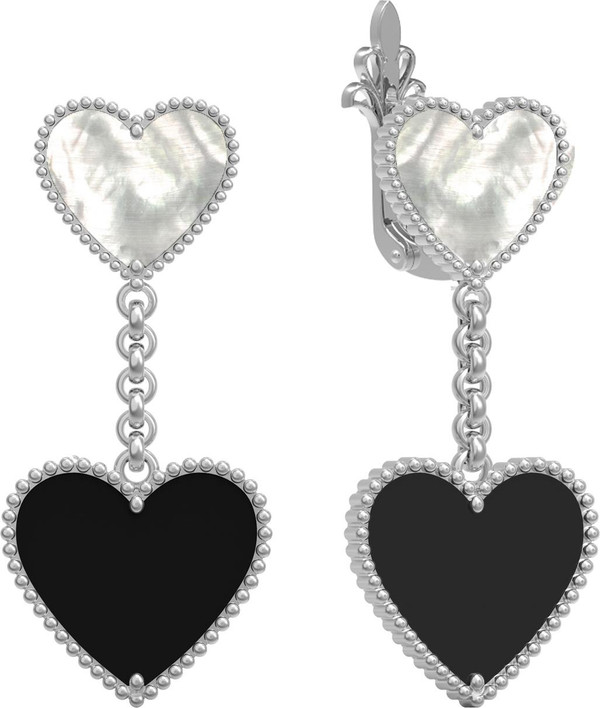 Серьги из белого золота 585 пробы c ониксом и перламутром