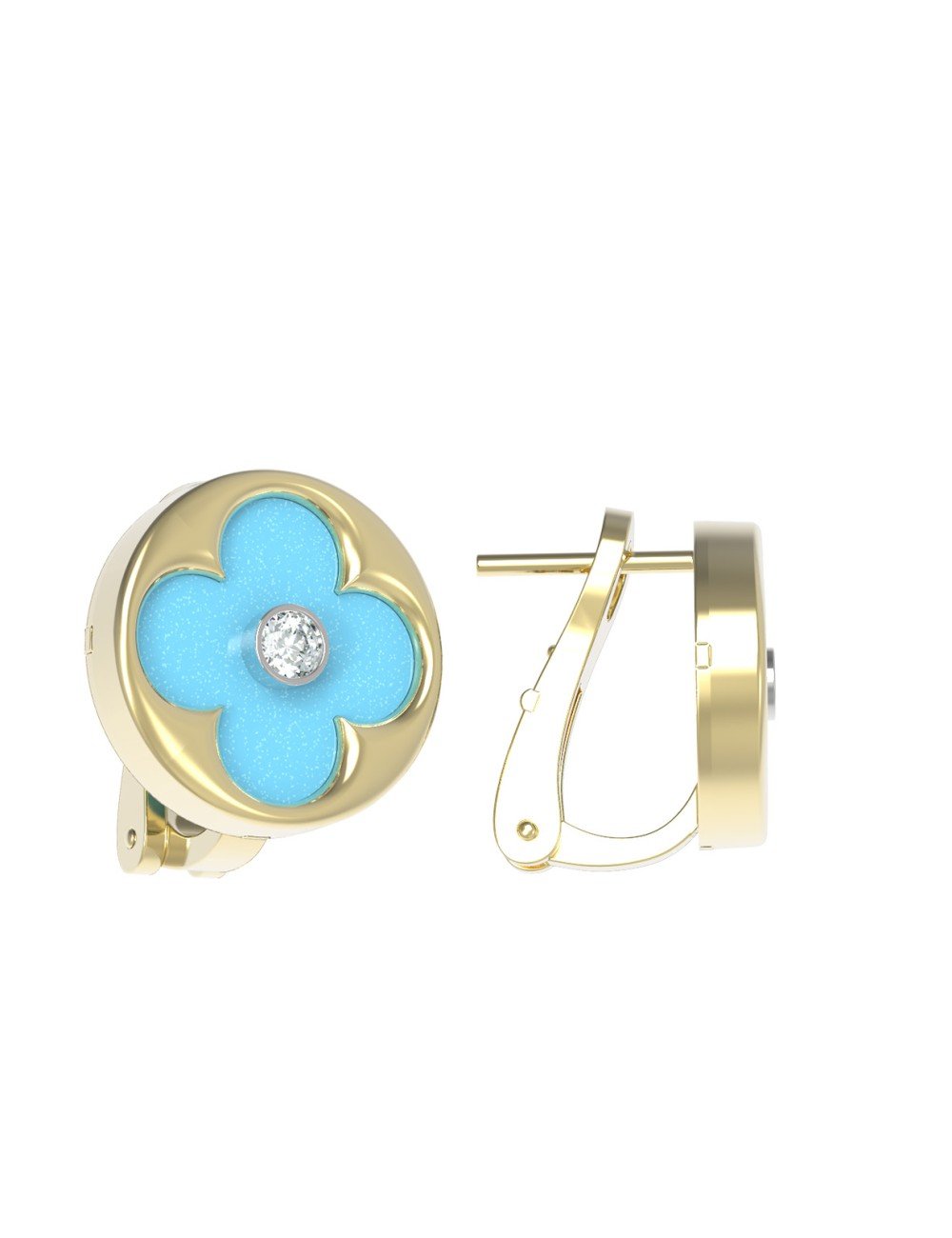 Серьги из лимонного золота c бриллиантами и бирюзой