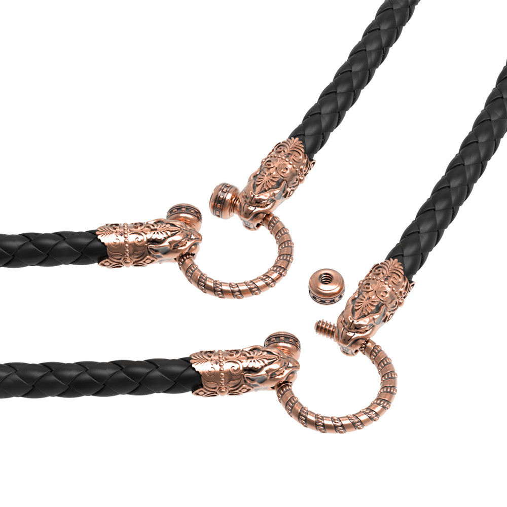 Цепь-шнурок кожа из красного золота 585 пробы c кожаным шнурком