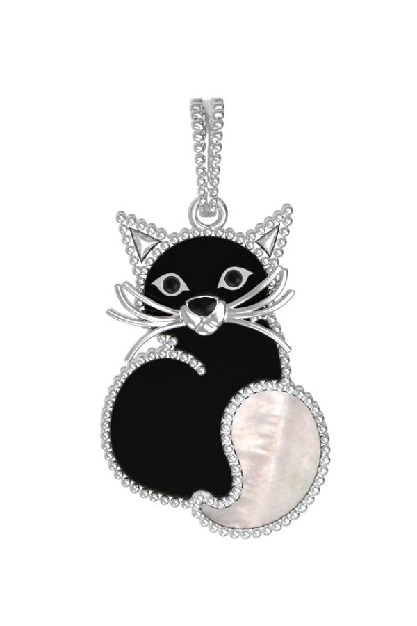 Подвеска из белого золота c эмалью, ониксом и перламутром