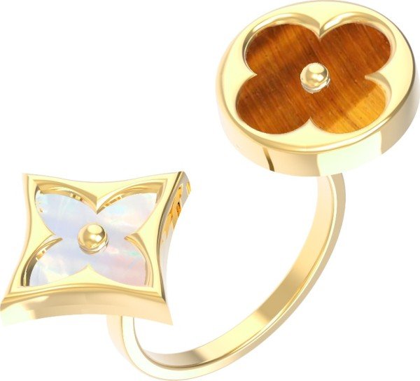 Кольцо из лимонного золота c тигровым глазом и перламутром