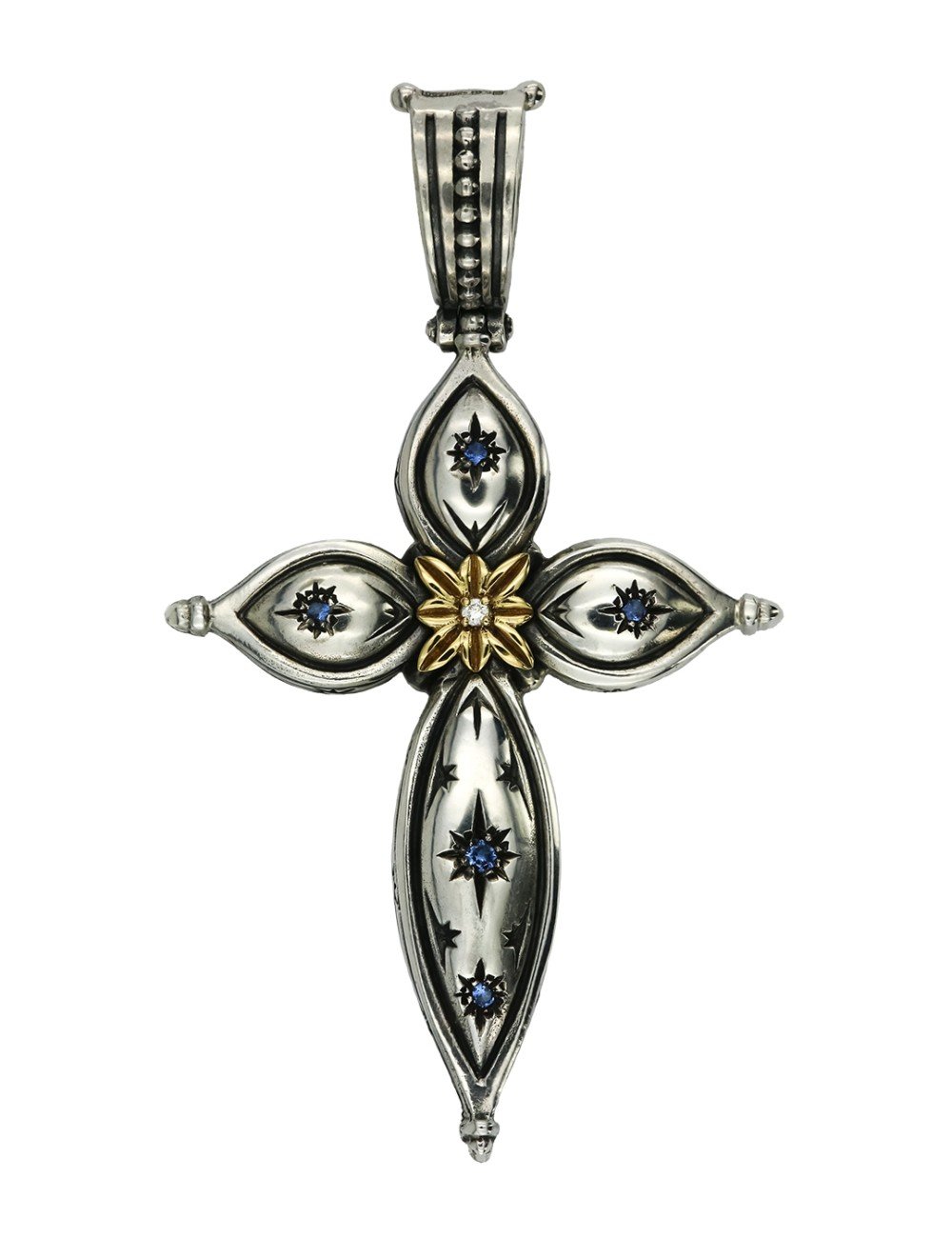 Крест из серебра и золота c фианитом, бриллиантами и рубином