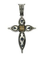 Крест из серебра и золота c фианитом, бриллиантами и рубином