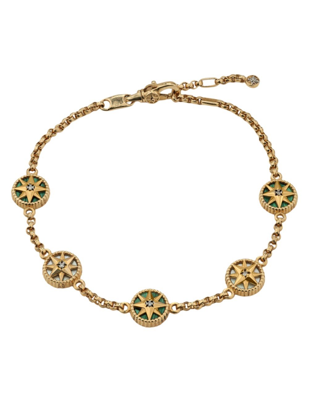 Браслет из золота c бриллиантами, малахитом и перламутром