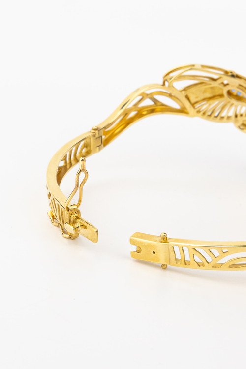 Браслет из лимонного золота 585 пробы c эмалью, фианитом, турмалином и эмалью