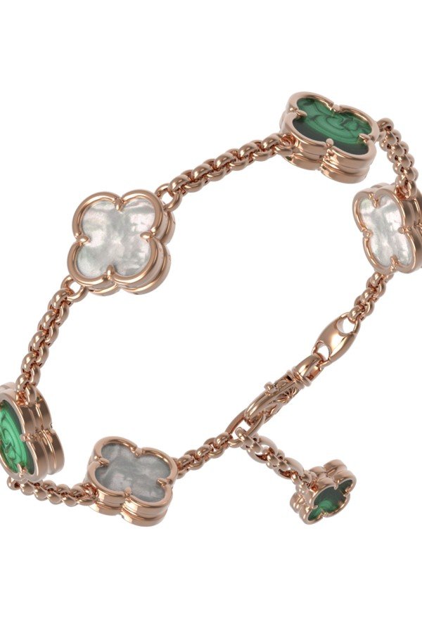 Браслет из золота c малахитом и перламутром