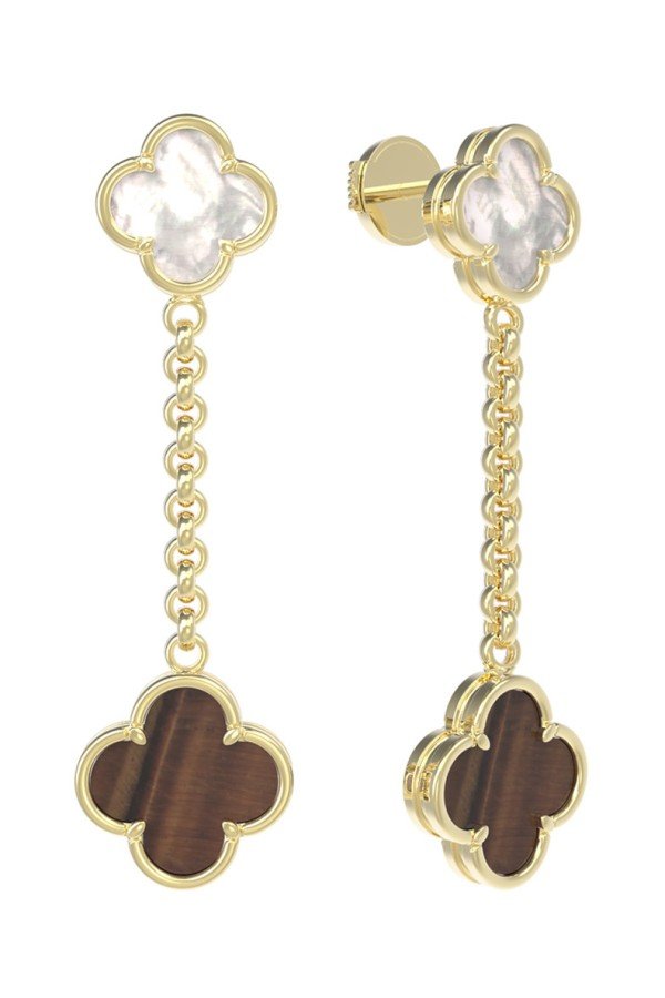 Серьги из лимонного золота c тигровым глазом и перламутром