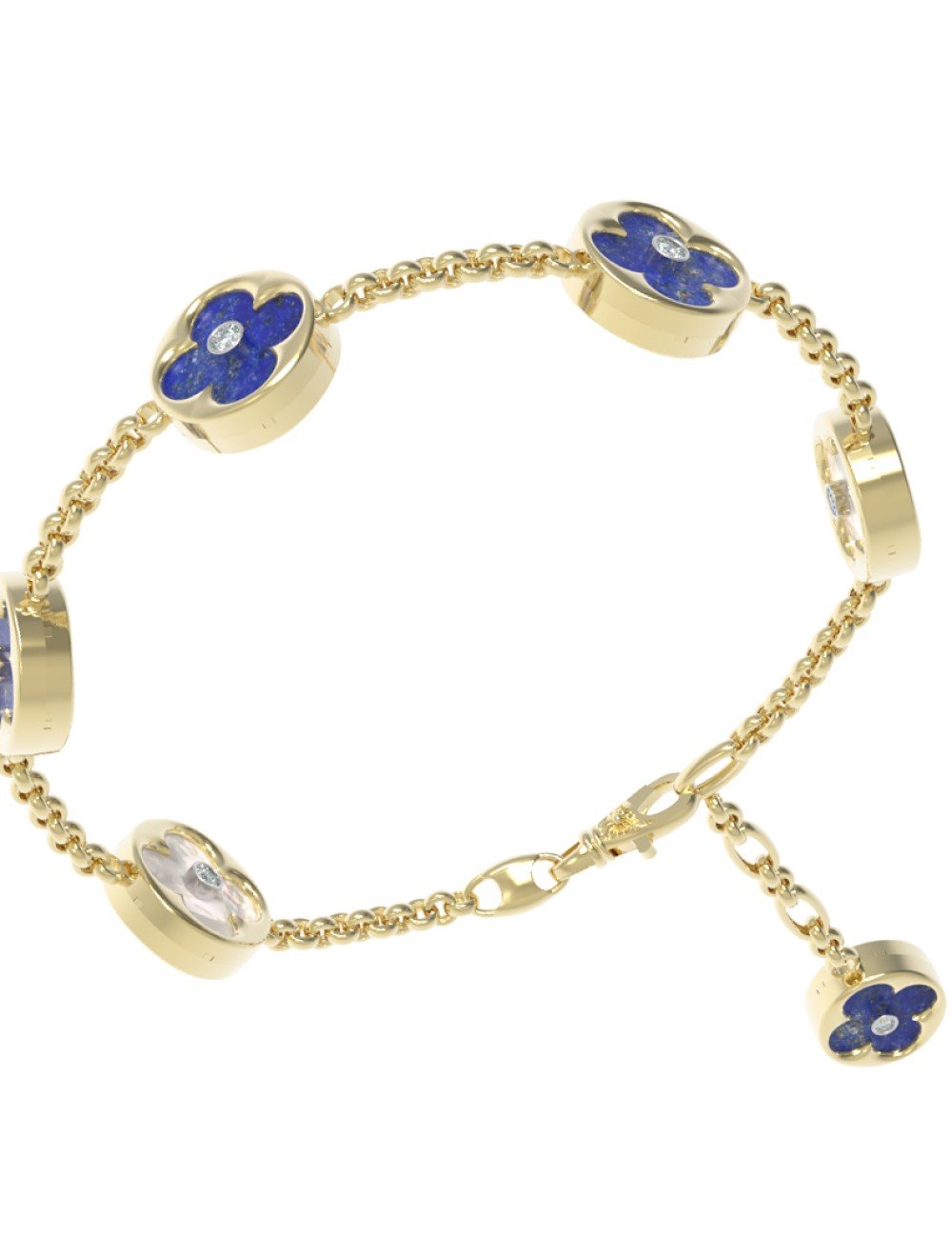 Браслет из лимонного золота c бриллиантами, лазуритом и перламутром