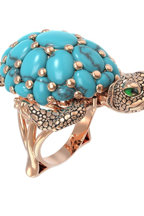 Кольцо из золота c эмалью и бирюзой