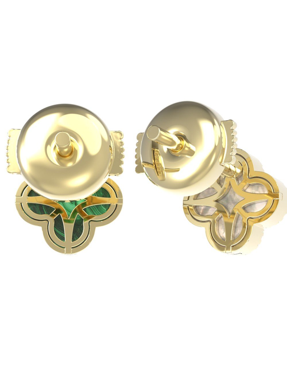 Серьги из лимонного золота c бриллиантами, малахитом и перламутром
