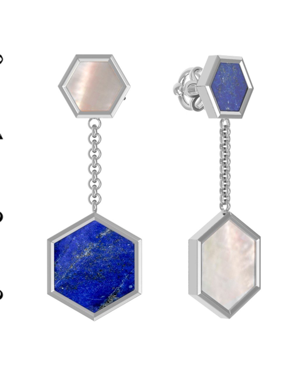 Серьги из белого золота c лазуритом и перламутром