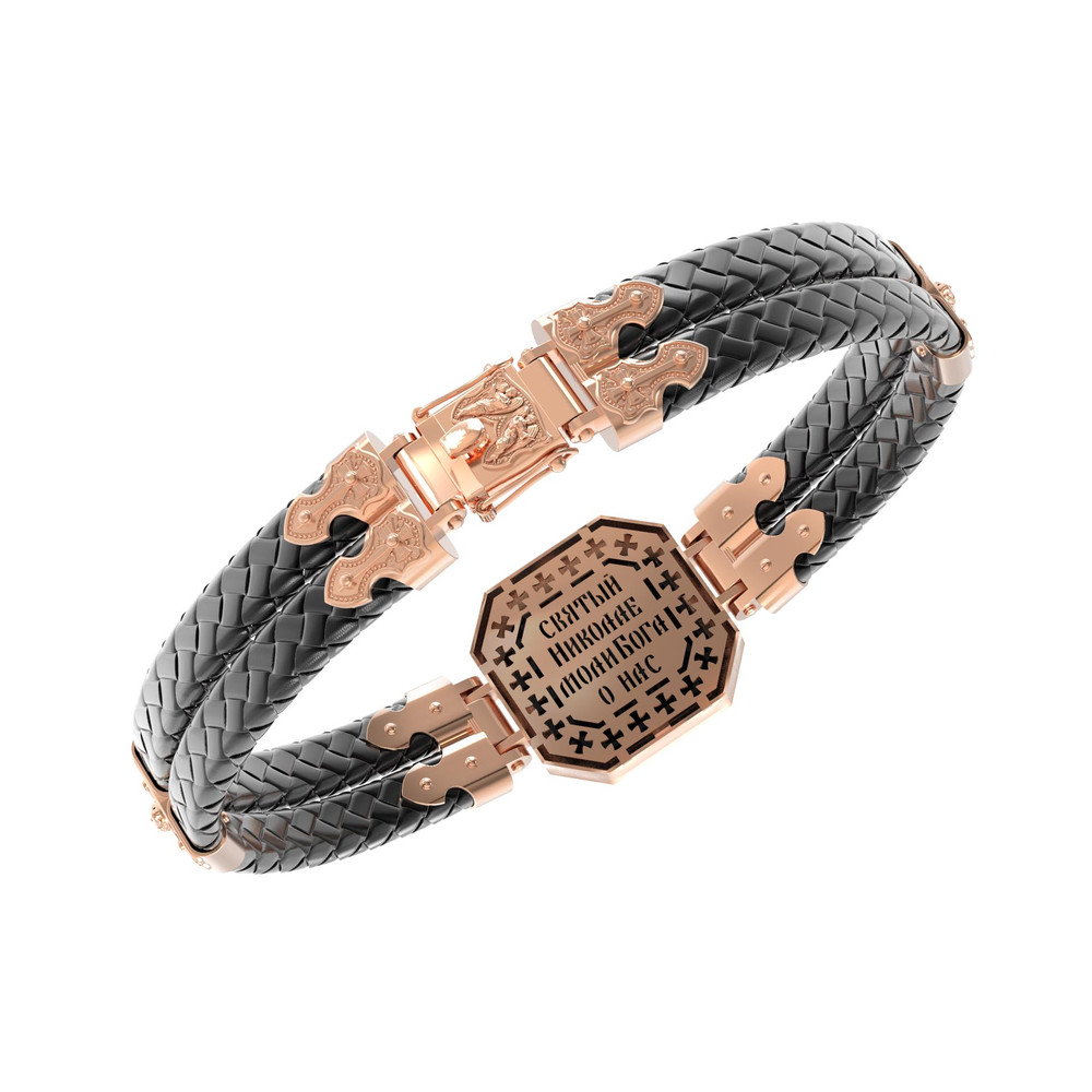 Браслет из красного золота 585 пробы c шнурком и ониксом