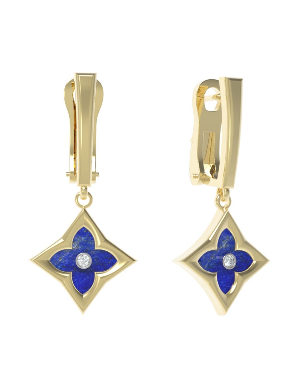 Серьги из лимонного золота c бриллиантами и лазуритом