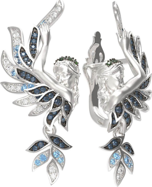 Серьги из белого золота 585 пробы c фианитом