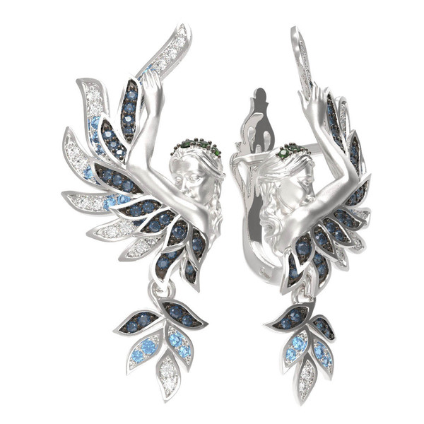 Серьги из белого золота 585 пробы c фианитом