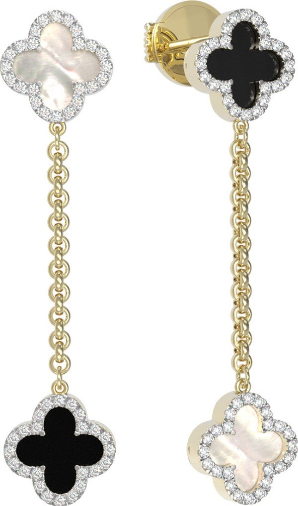 Серьги из лимонного золота c бриллиантами, ониксом и перламутром