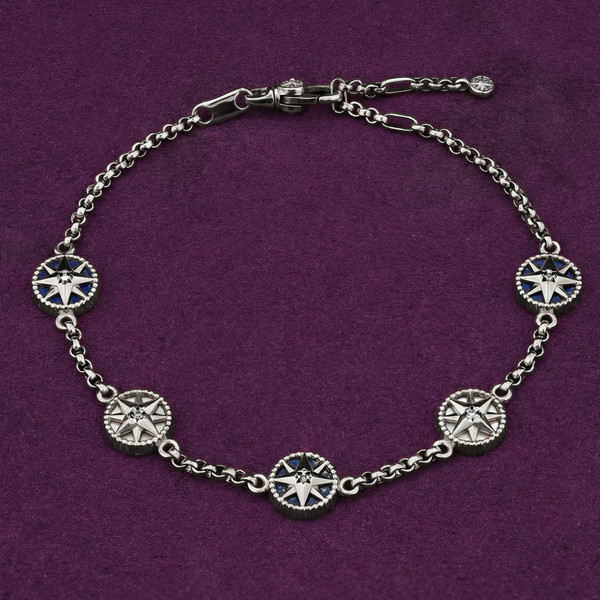 Браслет из белого золота 585 пробы c бриллиантами, лазуритом и перламутром