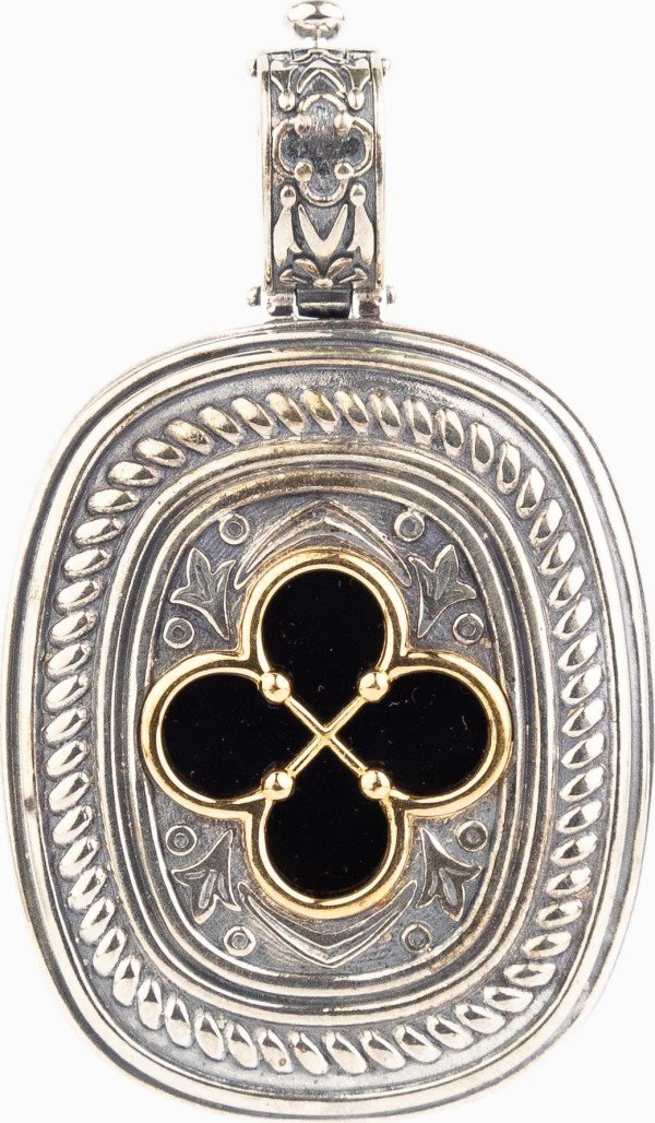 Подвеска из серебра и золота c ониксом и рубином