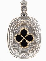 Подвеска из серебра и золота c ониксом и рубином